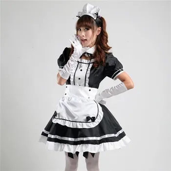  Sexy Francúzska Slúžka Oblečenie Sladké Gothic Lolita Šaty Anime Cosplay Pokrývku Hlavy Zástera Falošné Golier Bowknot Sissy Housemaid Jednotné Náklady