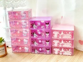  Kawaii Sanrio Príslušenstvo Moje Melódie Kuromi Cinnamoroll Kitty Cartoon Šperky Box Ploche Úložný Box Zásuvky Box Bavlnenou Handričkou Box