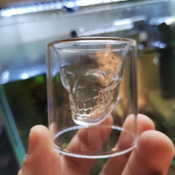  1PC Pohár Lebka Hlavy Shot Glass Crystal Víno Pohár Priehľadný Pivo Steins Halloween Darček Dvojvrstvové Sklenené Šálky Vody Pohár Teacup
