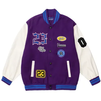  Muži Baseball Jacket Hip Hop Streetwear List Číslo Výšivky Patchwork Harajuku College Kabát Bežné Nadrozmerné Varsity Bundy