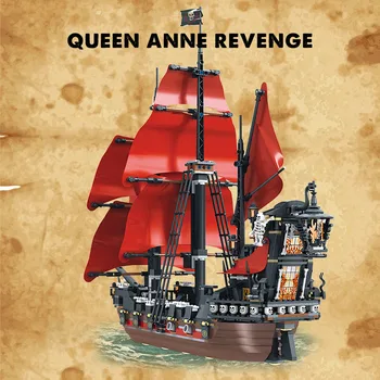 1270PCS Caribbean Pirate Plachetnica Stavebné Bloky Queen Anne Revenge Loď 3D Model DIY Tehly Hračky Pre Deti