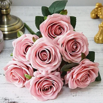  10 Hláv Umelé Ruže, Kvety, Svadobné Svadobné Holding Real Dotyk Falošné Ruže Kvet Kytice pre Domáce Záhradné Dekorácie, Kvety,