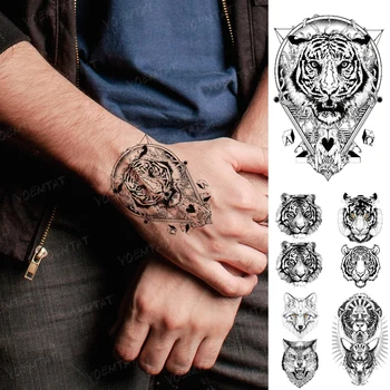  Nepremokavé Dočasné Tetovanie Nálepky Tiger Lineárne Geometrické Realistické Body Art Tetovanie Rameno Ruku Tatto Muž, Žena, Dieťa Flash Tetovanie