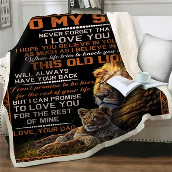  3D Black Lion posteľ Deka Vyjadriť Lásku List Môj Syn Fleece prehoz cez posteľ Sherpa Prikrývky Na Postele, Gauč Mäkké Plyšové Hodiť Deka
