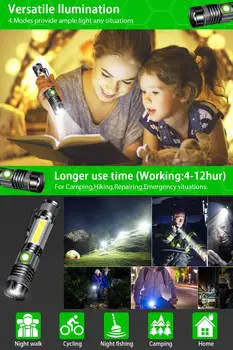  LED Taktické Nabíjateľná Magnetické Baterka Super Jasné LED, Zoomovateľnom s Klasu Bočné svetlo LED Baterkou Núdzové Svetlo