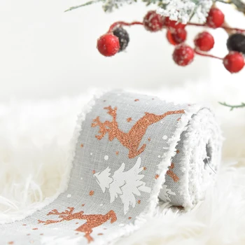  Vianočné Dekorácie Páse s nástrojmi Tlač Elk Vianočný Stromček Imitácia Vrecoviny DIY Vianoce Luk Darčeková krabička Balenie Pásky