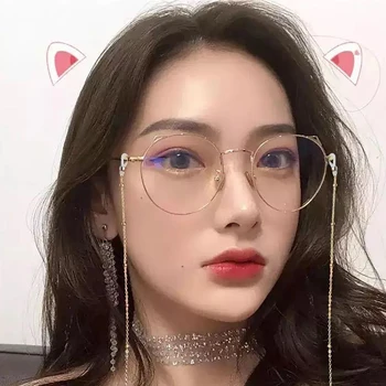  2020 Nové módne jednoduché unisex mačka ucho kolo Obyčajný okuliare pre mužov, ženy Kovový rám anti Modré svetlo okuliare, dioptrické okuliare