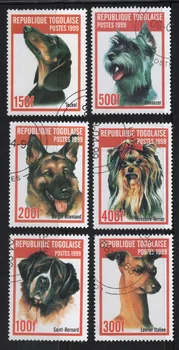  6Pcs/Set Togo Post Pečiatok, 1999) Psoch Používaných Post Označené Poštových Známok na Zber