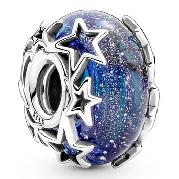  Pôvodné Galaxy Blue & Hviezdičkový Sladké Srdce a Listy Murano Skla Korálky DIY Šperky Nosenie 925 Sterling Silver Kúzlo Populárne Náramok