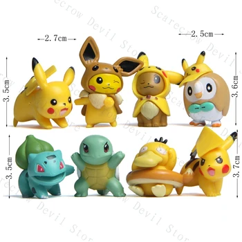  8PCS/Set Pokemon Anime Postavy Pikachu Psyduck Squirtle Bábiky Kawaii Módnu Akciu, Hračky pre Deti, Detský Hračky Kolekcia