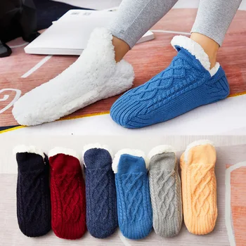  Zimné Vlnené Ponožky Ženy Zahustiť teplo Domova, Spálne, Ponožky, Papuče Mužov Non-slip Nohy Teplejšie Snehu Topánky, Ponožky Calcetines Mujer