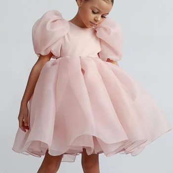  2-8Years Módne Princezná Dievčatá Šaty Lístkového Rukávom Ružové Svadobné Party Šaty Deti Oblečenie Dievčatá Elegantné Tylu Šaty Prom Šaty