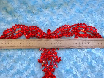  A43 Nové červené čistý ručné šite na kamienkami nášivka 34*30 cm kryštály opráv šaty DIY príslušenstvo