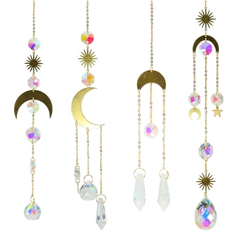  Home Decor Crystal Prívesok Visí Prism Ornament Opony Windchimes Mesiac, Slnko, Svetlo Hviezda Catcher Mesiac Prívesok Rainbow Veterné Zvonkohry