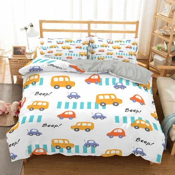  Domáci Textil, Housse De Couette 135 BedCover pre Deti Auto Vzor Obliečky Vlak Tlač prehoz cez posteľ Chlapci Dievčatá posteľná bielizeň Sady