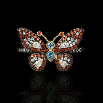  2021 Nové Nádherné Motýľ Prsteň s Diamantmi Farba Lesklý Zirkón Krúžok Strany Šperky dámske Svadobné Krúžok Darček