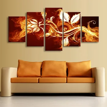  Moderné Nástenné Art Domáce Dekorácie Vytlačené 5 Panel Oheň Kvety Obrázok Rámci Obývacej Izby HD Maľovanie Na Plátno Modulárny Plagáty