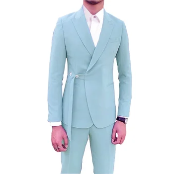  2021 Módy Klasické Luxusné Modrej Farby Mužov Vysokej Kvality Vlastné Obchodné Blejzre Muži Móda, Svadobné Šaty, Oblek Dvoch-dielny