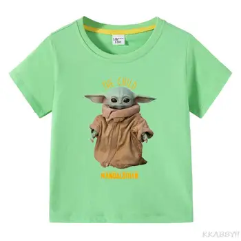  Disney Baby Yoda Na Mandalorian Nové Letné Krátke Sleeve T-shirt Dieťa, Chlapec, Dievča Bavlna Cartoon Deti Topy Tee Batoľa Kostýmy
