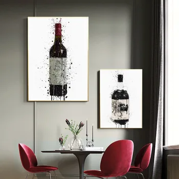  Nordic moderné módne umelecké plátno na maľovanie fľaša vína Abstraktné tlač plagátu, kuchyňa, obývacia izba, domáce dekorácie nástenná maľba