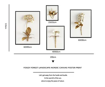  Biele Pozadie Umenie Jednoduché Zlaté Kvety, Nordic Štýl Plagáty Plátno Obrázky Pre Obývacia Izba Dekor Maľovanie Bez Rámu