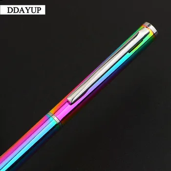  1Pcs Rainbow Farebné guličkové Pero z Nerezovej Ocele Rod Rotujúce Kovové Guľôčkové Pero Písacie potreby Ballpen 1 mm Kancelárie a Školské potreby