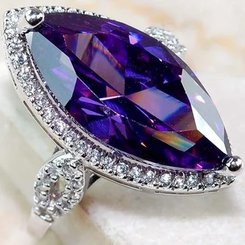  2022 Nové Luxusné Fialová Farba Marquise Zásnubný Prsteň pre Ženy Výročie Darček Šperky Veľkoobchod R6558