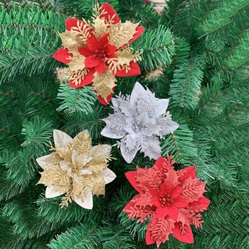  5 ks Umelé Kvety, Vianoce, Vianočný Strom Dekorácie Falošné Kvety, Vianočné Ozdoby Nový Rok Dekor 2021