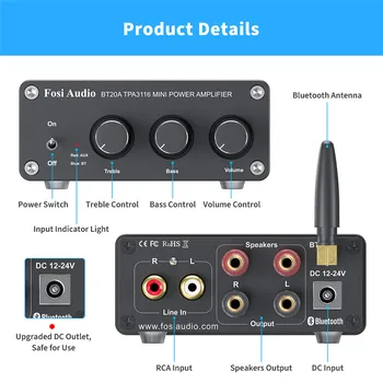  Fosi Audio BT20A Bluetooth 5.0 Prijímač, Zosilňovač Audio Digitálny Zosilňovač 2*100W Mini HiFi Triedy D, Domov Reproduktor