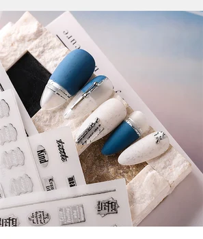  1sheet Striebro Abecedy Časopis 3D Nail Art Prenos Nálepky na Nechty, Doplnky Japonských Nechty Umenie Obtlačky Dekorácie