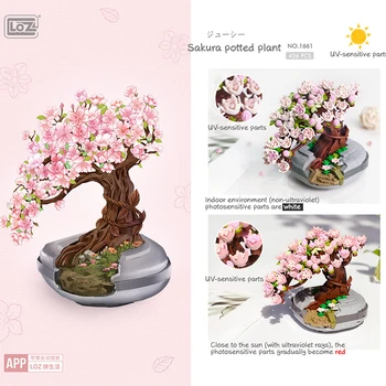  LOZ 1660 Večný Kvet Cherry Blossom Črepníkové Rastliny 3D Model DIY Mini stavebným Hračka pre Deti Vianočný Darček