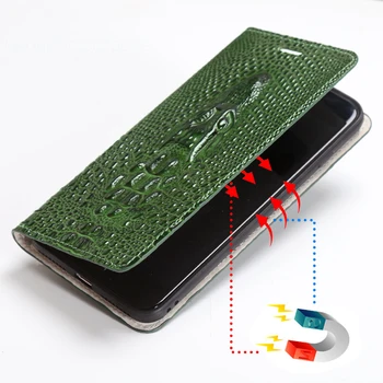  Pravej Kože Flip Telefónu Prípade Realme 3 5 6 Q X Lite XT X2 X50 Pro Magnetickou Sponou Kryt hovädzej kože Hlavy Draka Peňaženky Taška