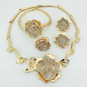  Nigérijský Svadobné Afriky Korálky Sady Šperkov Crystal Fashion Dubaj Zlaté Šperky Sady Pre Ženy Kostýmy náušnice, náhrdelník