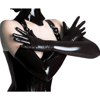  Čierne PVC Kože Sexy Dlhé Rukavice Pre Ženy, Dĺžka Ramena Mokrý Vzhľad Exotického Odvolanie Rukavice Clubwear Dámy Dospelých, Kostým Príslušenstvo