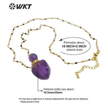  WT-N1277 Úžasné prírodné horúce žien kameň kvapka tvar parfum fľašu náhrdelník zlato elektrolyticky pokrývajú crystal esenciálny olej náhrdelník