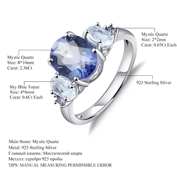  Gem Balet Pevné 925 Sterling Silver Jemné Šperky 2.36 Ct Prírodné Iolite Modrá Mystic Quartz Sky Blue Topaz Prstene Pre Ženy