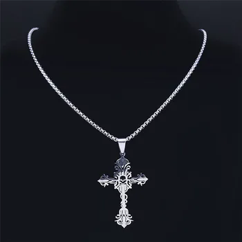  Gotický Lebky Kvet Kríž z Nehrdzavejúcej Oceľovej retiazky Náhrdelníky Ženy/Muži Kríž Náhrdelník Šperky chaine acier inoxydable N7041S03