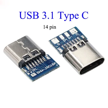  10pcs USB 3.1 Typu C Konektor 14 Pin Female Zásuvka nádoby Cez Diery PCB 180 Vertikálne Štít USB-C