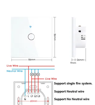  Wifi EÚ Stenu Dotykový Spínač Smart Light Switch 1/2/3 Gang Č Neutrálny Vodič Vyžaduje Tuya Inteligentný Život Domácej Podpory Alexa Domovská stránka Google