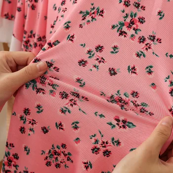  Rebrovaný Lycra Úplet Jersey Textílie Podľa Meter Úsek Kvetinový Tkaniny Pre Šitie DIY Šaty Alebo Módne Dievča Topy TJ1593