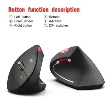  Bluetooth-kompatibilné Vertikálne Wireless Gaming Mouse 2400 DPI Úrad Pre PC, Notebook Tablet Čierna Sivá Vysokej Kvality