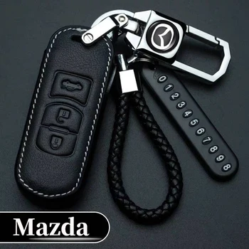  Kožené kľúča Vozidla kryt keychain Pre Mazda MX-5 CX-5 CX-3 CX-4 CX-7 MX-30 CX-30 RX-8 CX-9 Mazda2 Mazda3 s logom Auto príslušenstvo