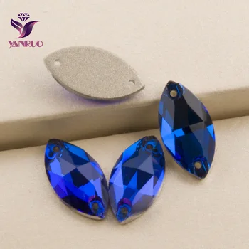  YANRUO 3223 Navette Capri Blue Šiť na Kamienkami Ozdoby Na Šaty, Ploché Späť Drahokamu Sklenené Kamene Šitie Crystal