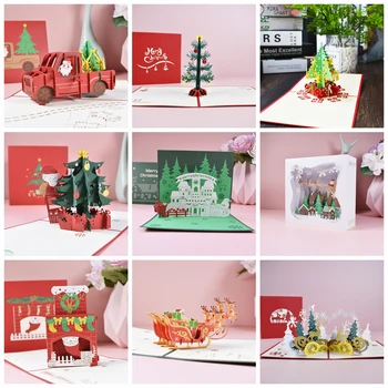  Veselé Vianoce Karty 3D Pop-UP Vianočný Stromček Karty, Vianočné Dekorácie Zimné Darček Laserom Rezané Santa Pohľadnice