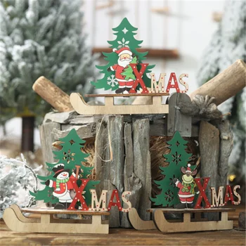  Vianočné Dekorácie VIANOČNÉ Drevené Santa Sane Ploche DIY Dekorácie 2021 Nový Rok Dekorácie Noel Vianočný Darček Natale Noel