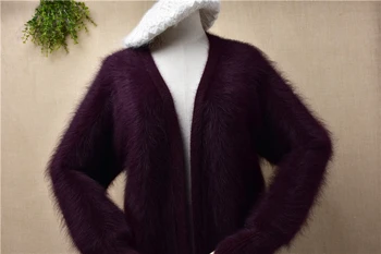  Knitwear vnútri dámy ženy jeseň zima chlpaté plyšové noriek cashmere dlhé svetre vesty plášť angora kožušiny bunda, kabát vytiahnuť hore