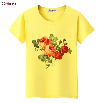  Bgtomato Veľký červený kvet letné tričko ženy krásne Ruže kvalitné tričko značky t shirt mäkké topy