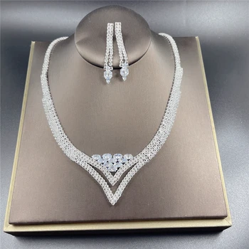  Luxusné Crystal Zirkón Svadobné Šperky Sady Drahokamu Choker Náhrdelníky Náušnice, Náramok, Prsteň Svadobné Dubaj Korálky Šperky Set