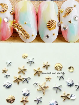  100KS Star&Shell Nechtov Nity Stud Flitre Na Nechty, Manikúra Šperky 3D Nail Art, Ozdoby 3 mm-5 mm