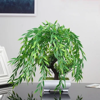  Umelý Strom Zasadiť Falošné Willow Rastliny Plastové Listy Mini Desktop Bonsai Falošné Borovica Pre Domáce Darček Garden Festival Dekorácie